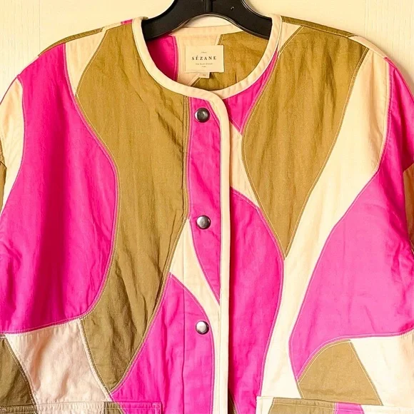 Sézane Farel Quilted Jacket Hera Print Pink Olive US 6 EUC - Picture 4 of 9